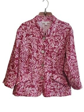 Coldwater Creek Pink and White Floral Printed Button Closure Blazer